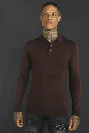 Muscle Long Sleeve Polo | boohooMAN UK