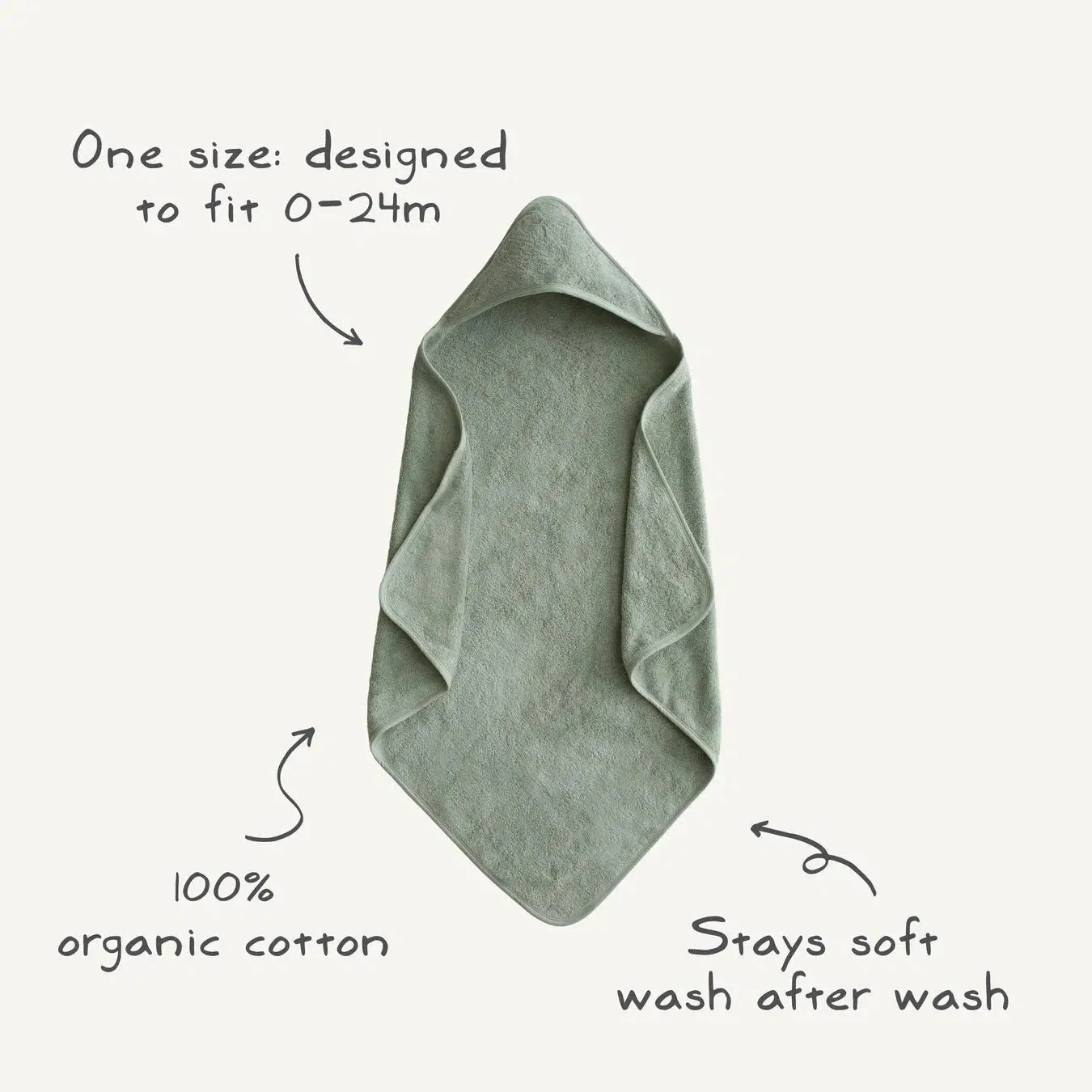 Mushie - Organic Cotton Baby Hooded Towel - Fog