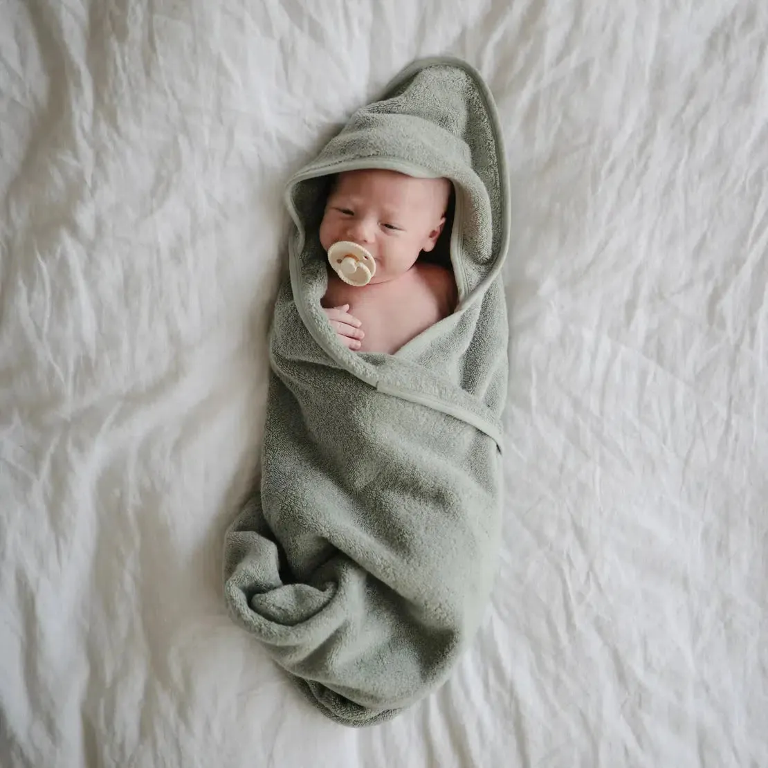 Mushie - Organic Cotton Baby Hooded Towel - Moss