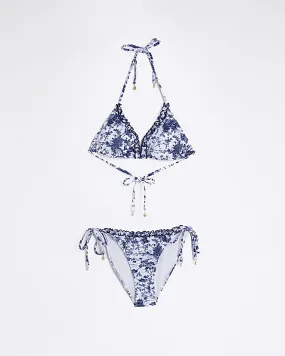 Navy floral print triangle bikini set