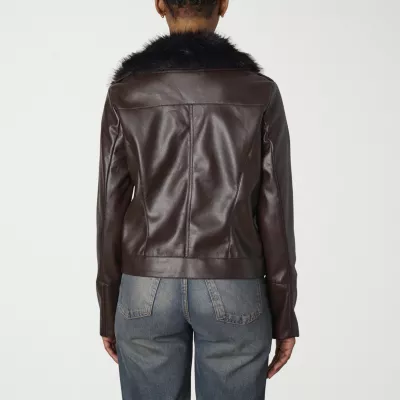 new!Nicole Miller Womens Faux Leather Lined Midweight Motorcycle Jacket