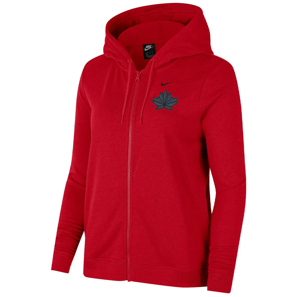 NIKE TEAM CANADA WOMENS 2022 VARSITY FULL ZIP RED HOODIE