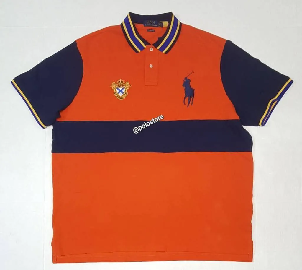 Nwt Polo Ralph Lauren Orange with Navy Big Pony Embroidered Crest Classic Fit Polo