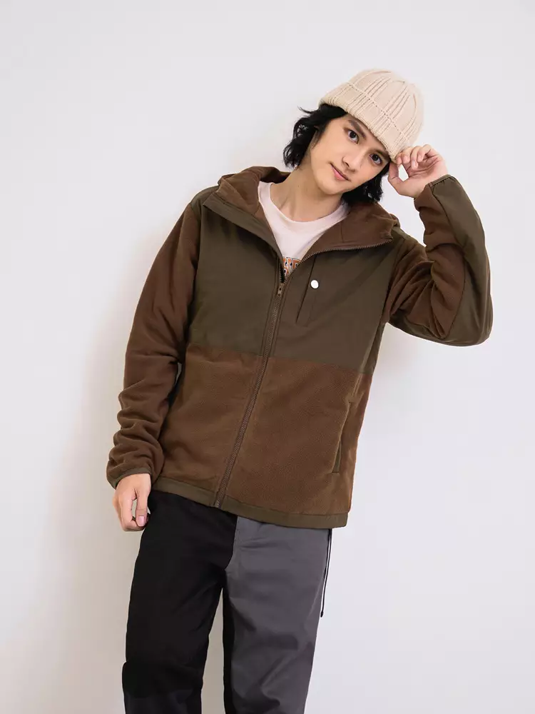 OBSTYLE Cut-and-sew Color-block Fleece-lined Hooded Jacket《KL1436》