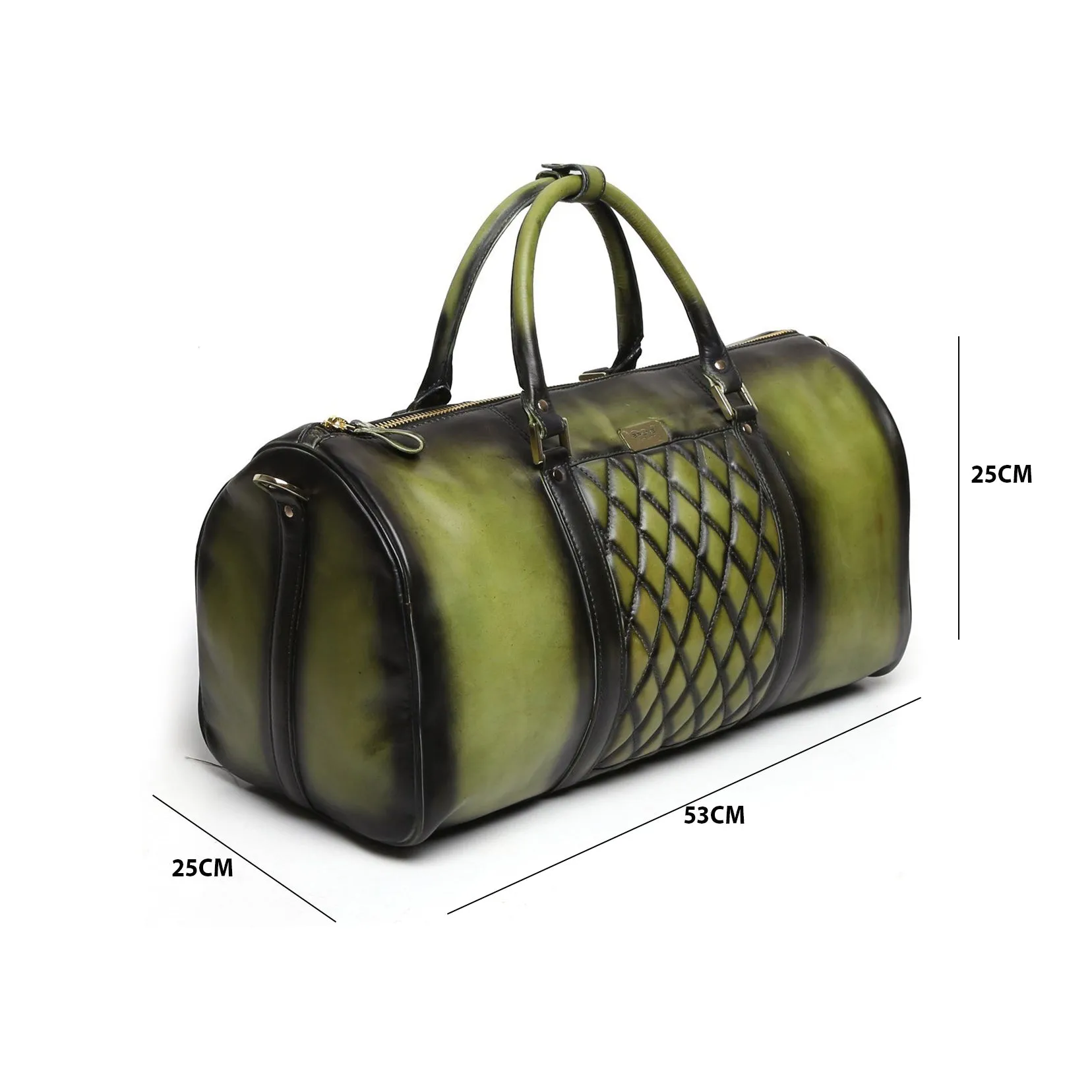 Olive Green With Golden Accessories Genuine Leather Duffle Bag For Men