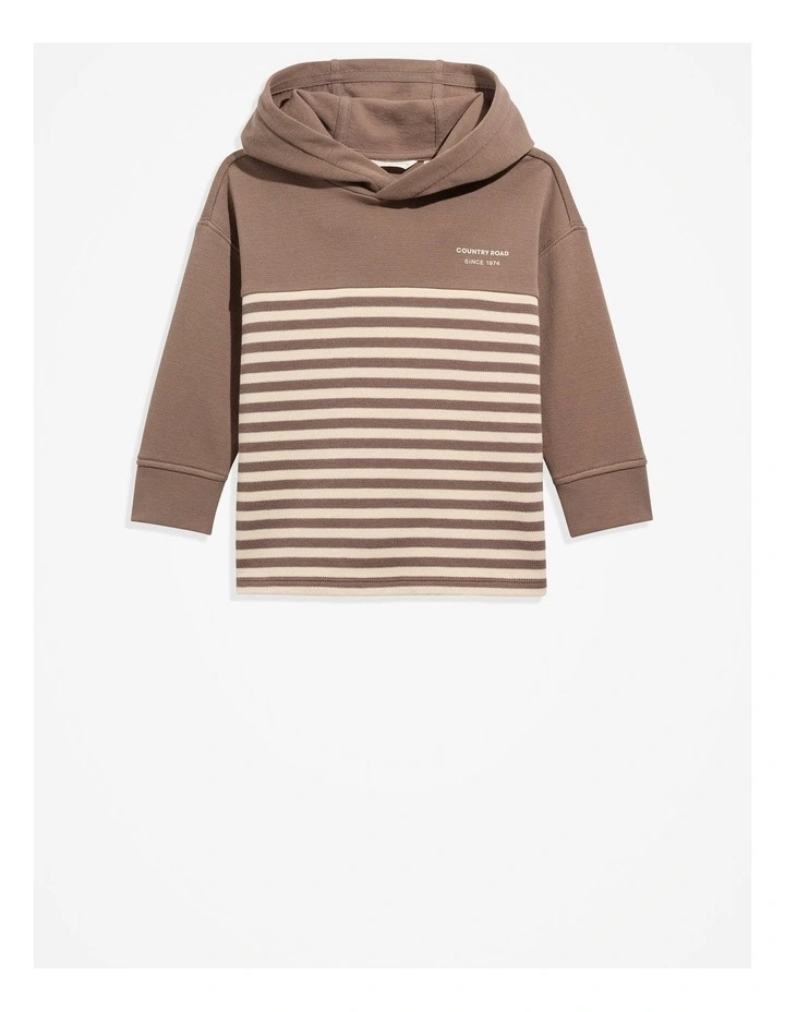 Organically Grown Cotton Logo Hooded T-shirt in Chocolate Stripe