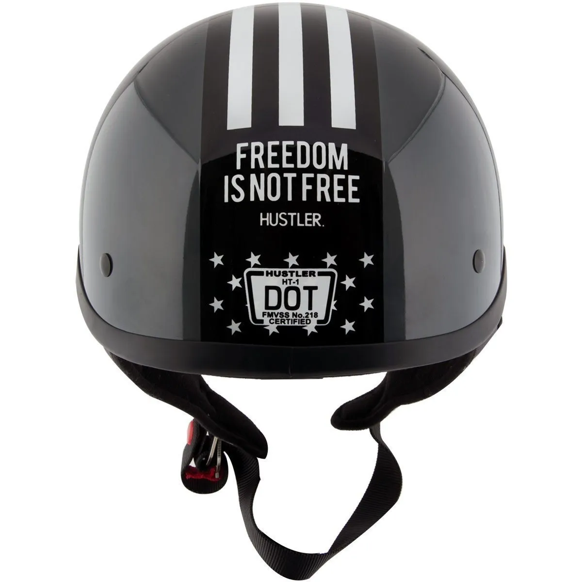 Outlaw Helmets HT1 Hustler Glossy Gray White Freedom is Not Free Motorcycle Half Helmet for Men & Women DOT Approved  - Adult Un