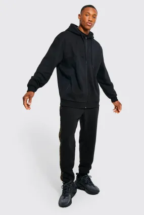 Oversized Man Print Zip Hooded Tracksuit | boohooMAN UK