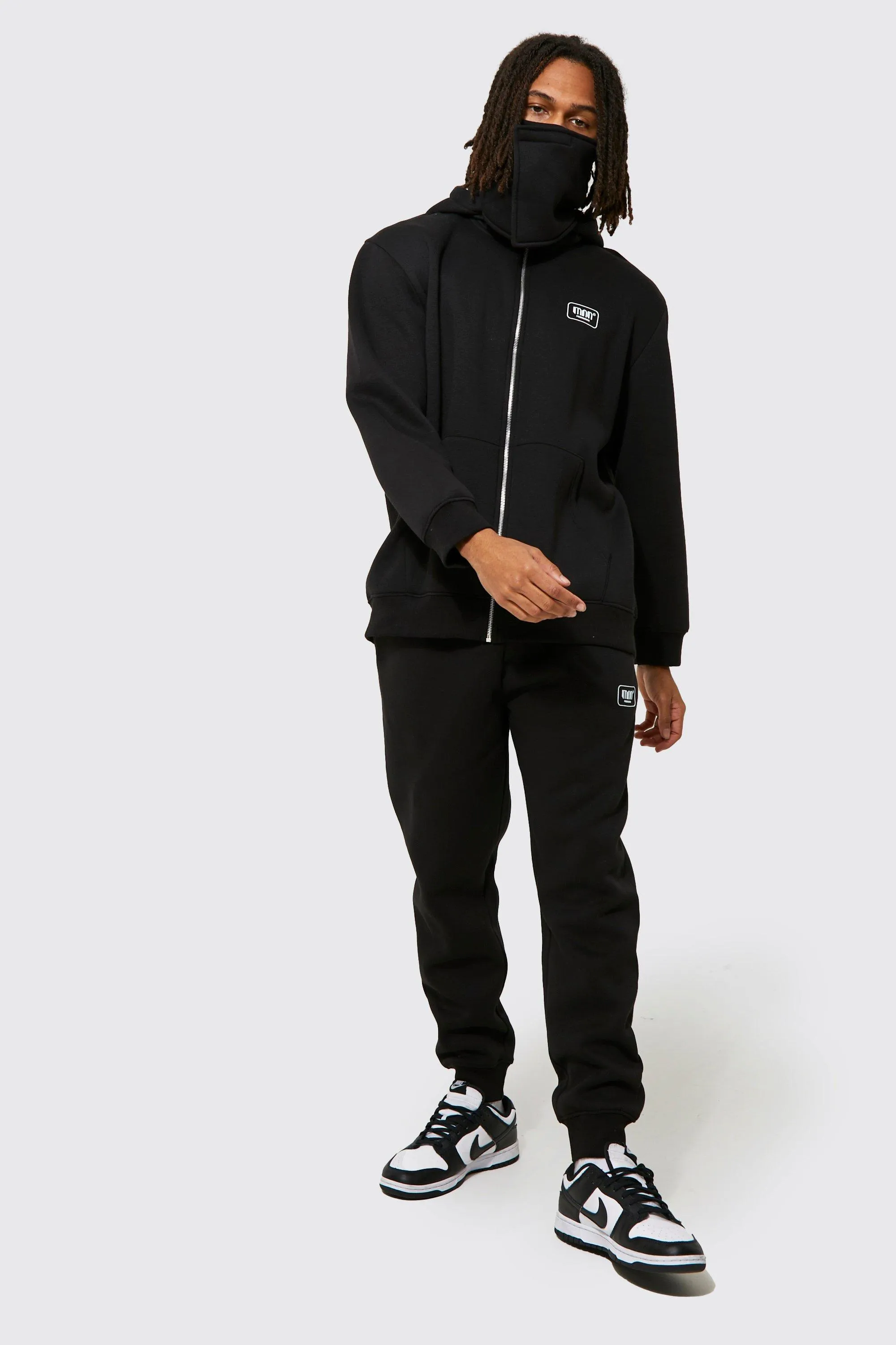 Oversized Man Zip Hooded Face Cover Tracksuit