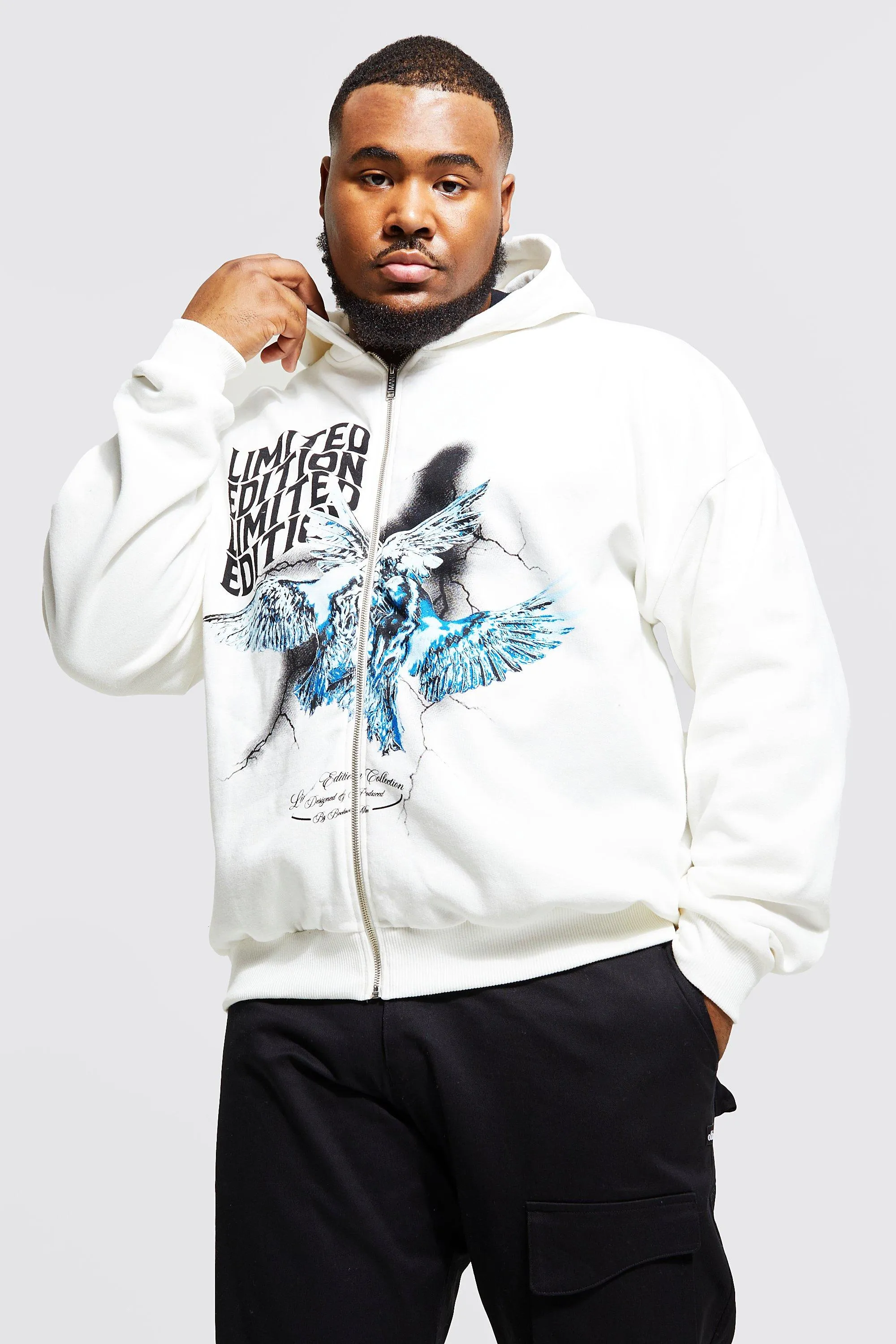 Plus Limited Dove Print Zip Through Hoodie | boohooMAN UK