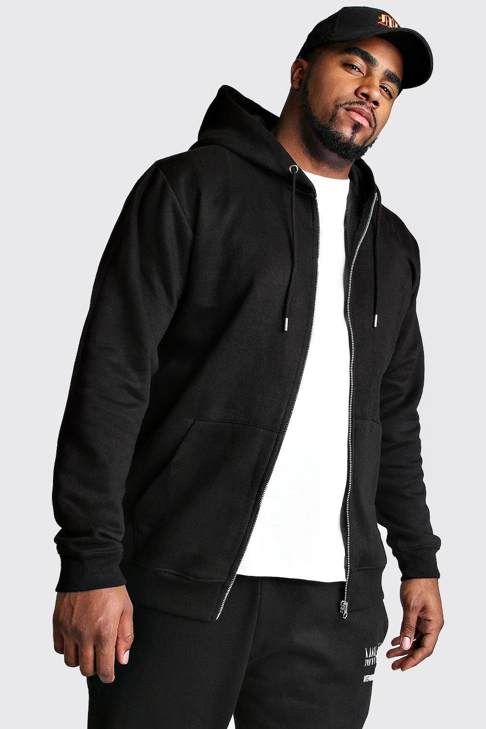 Plus Size Basic Zip Through Fleece Hoodie | boohooMAN UK