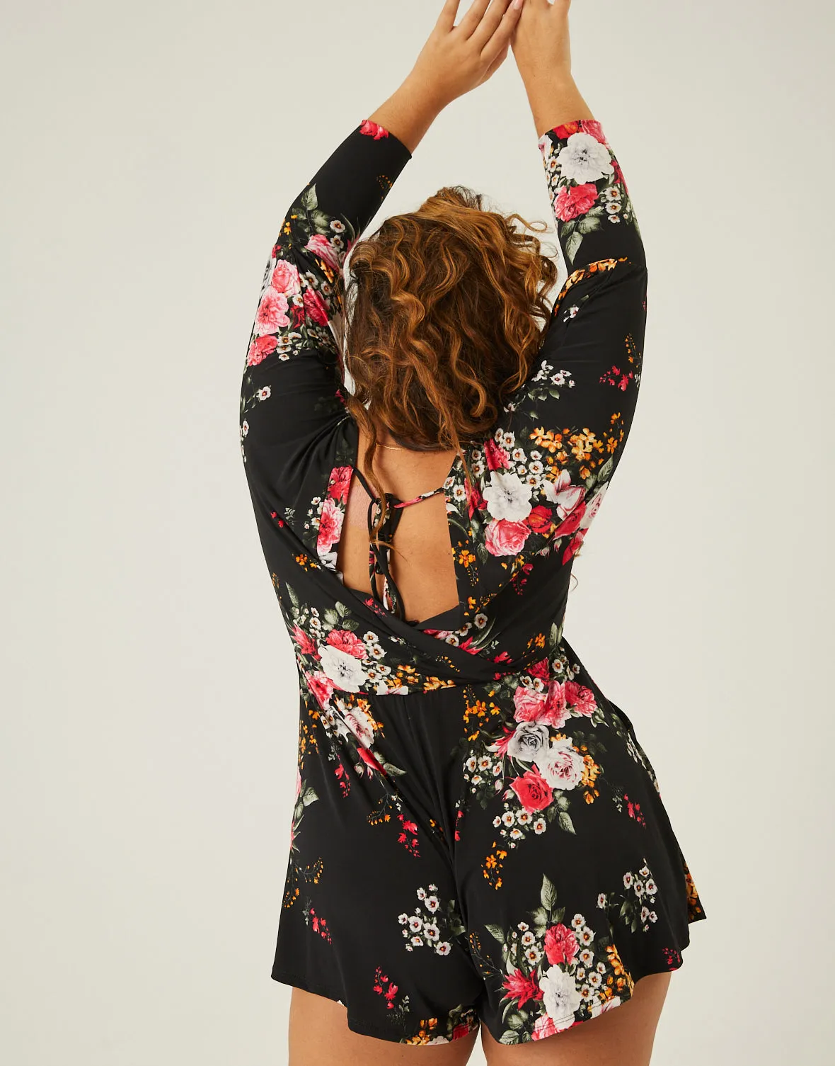 Plus Size Long Sleeve Floral Romper