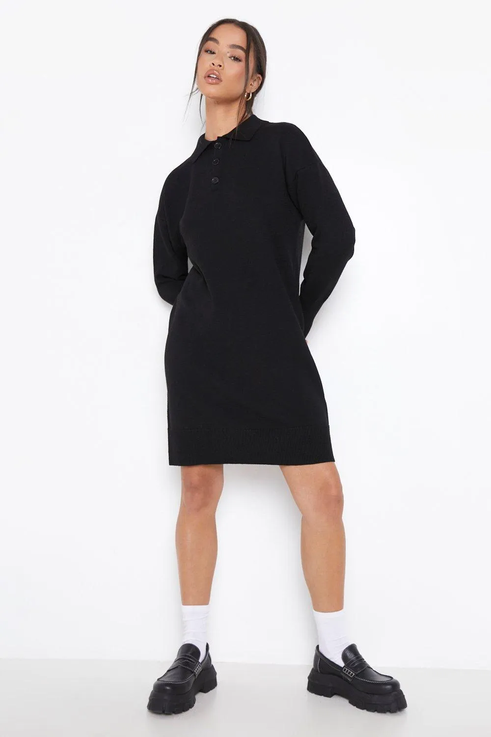 Polo Collar Knitted Midi Dress