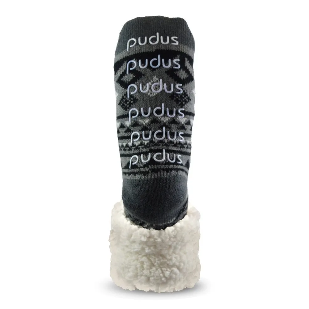 Pudus Classic Slipper Socks, Adult Geometric Black, One Size