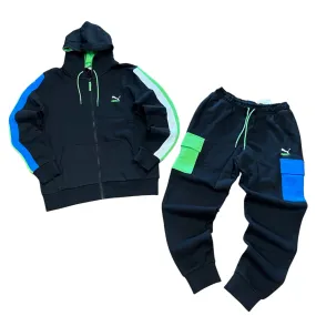 Puma CLASSIC  CLSX  ZIP HOODIE SWEATSUIT Men’s - BLACK-GREEN - BLUE