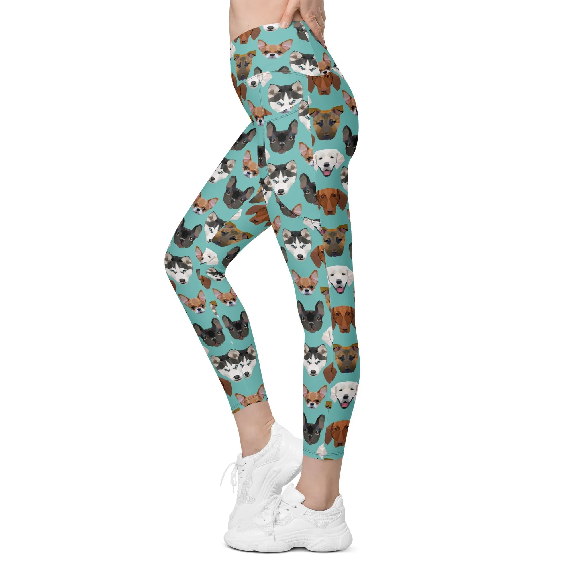 Pup Pattern Crossover Leggings With Pockets