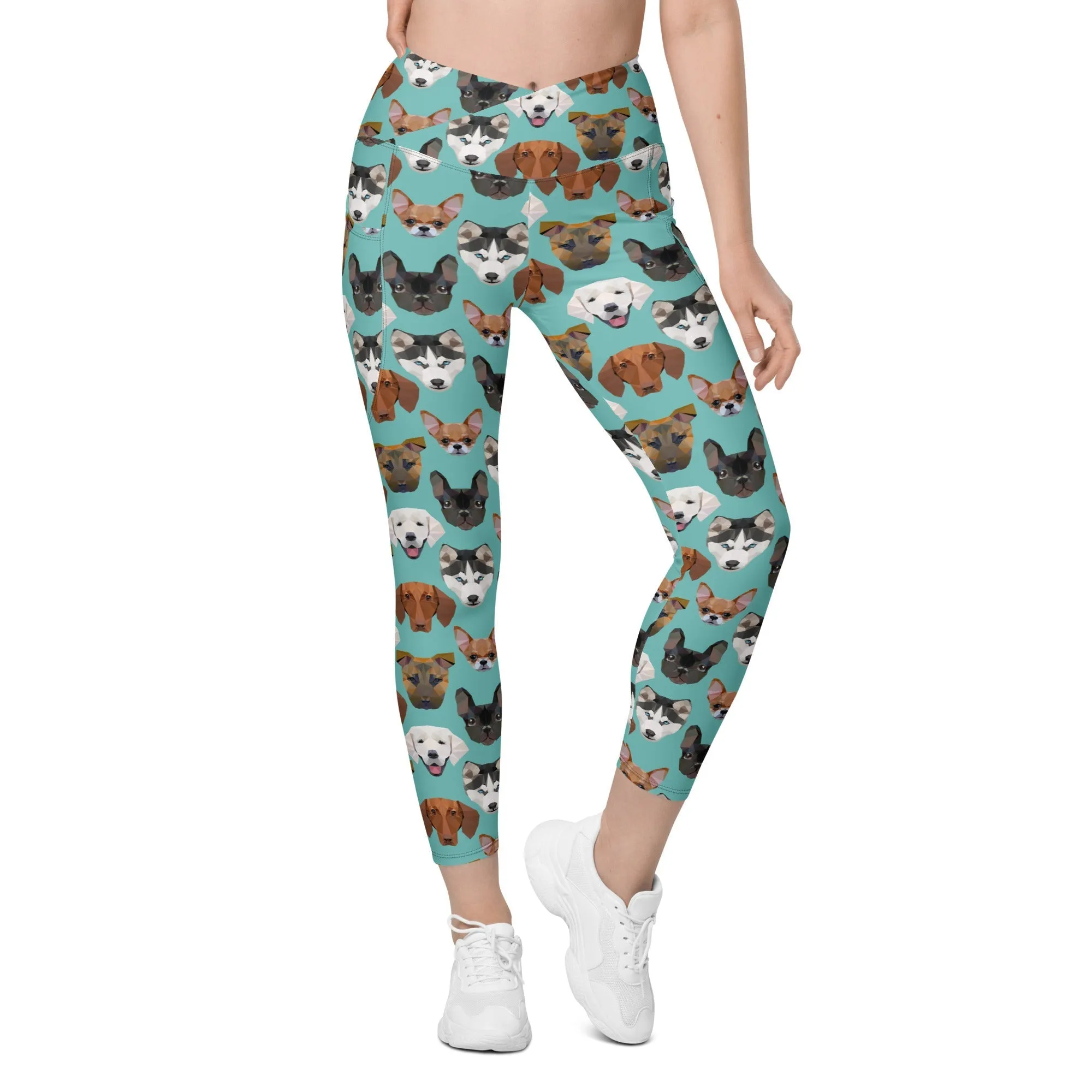 Pup Pattern Crossover Leggings With Pockets