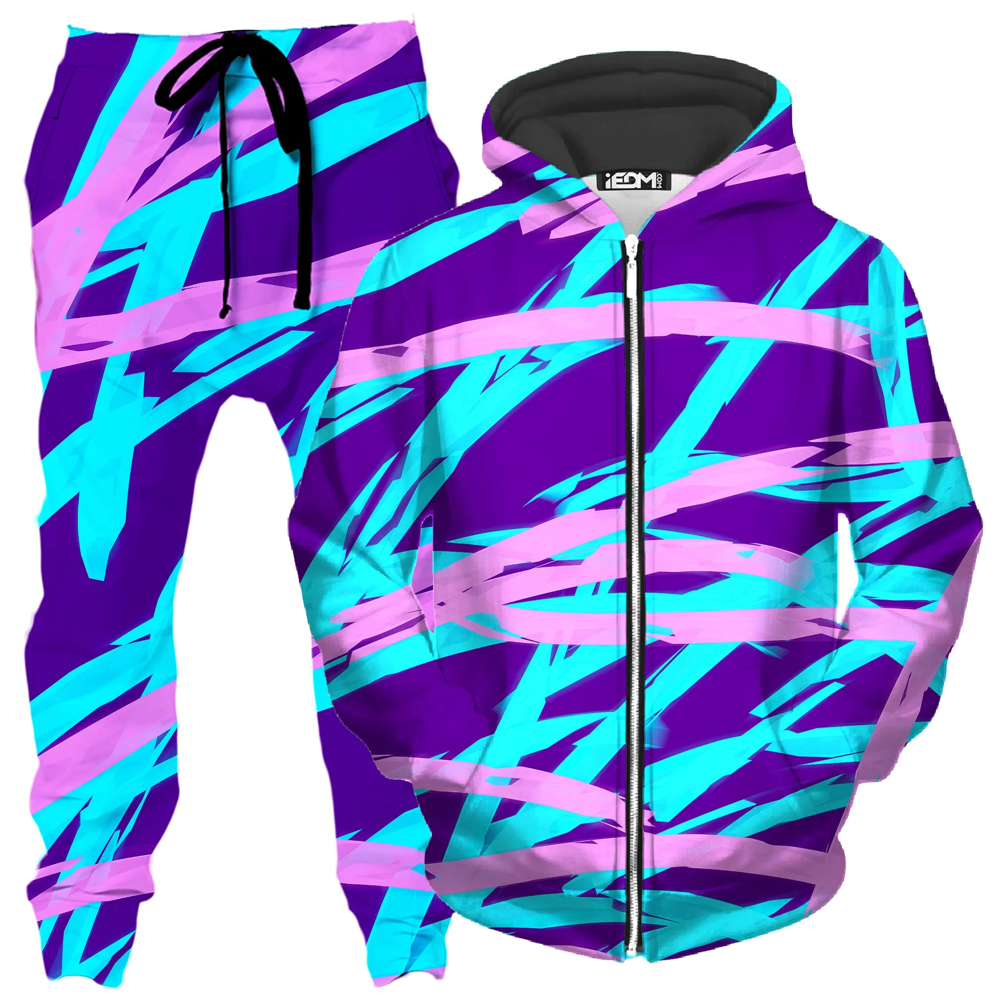 Purple and Blue Rave Abstract Zip-Up Hoodie and Joggers Combo