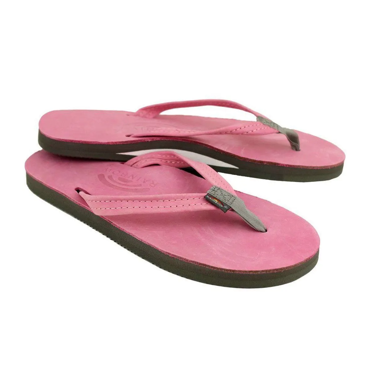 Rainbow Women's Premium Leather Flip-Flops Sandals - Pink/Grey