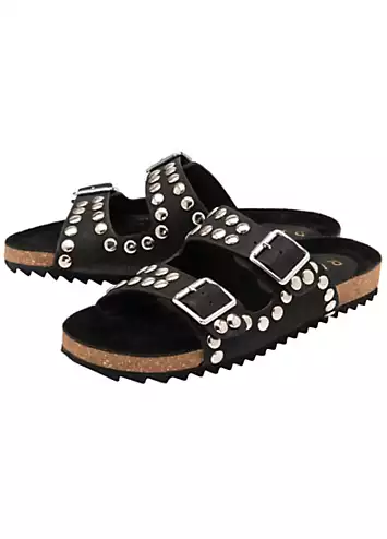 Ravel Rossan Black Leather Flat Mule Sandals | Kaleidoscope