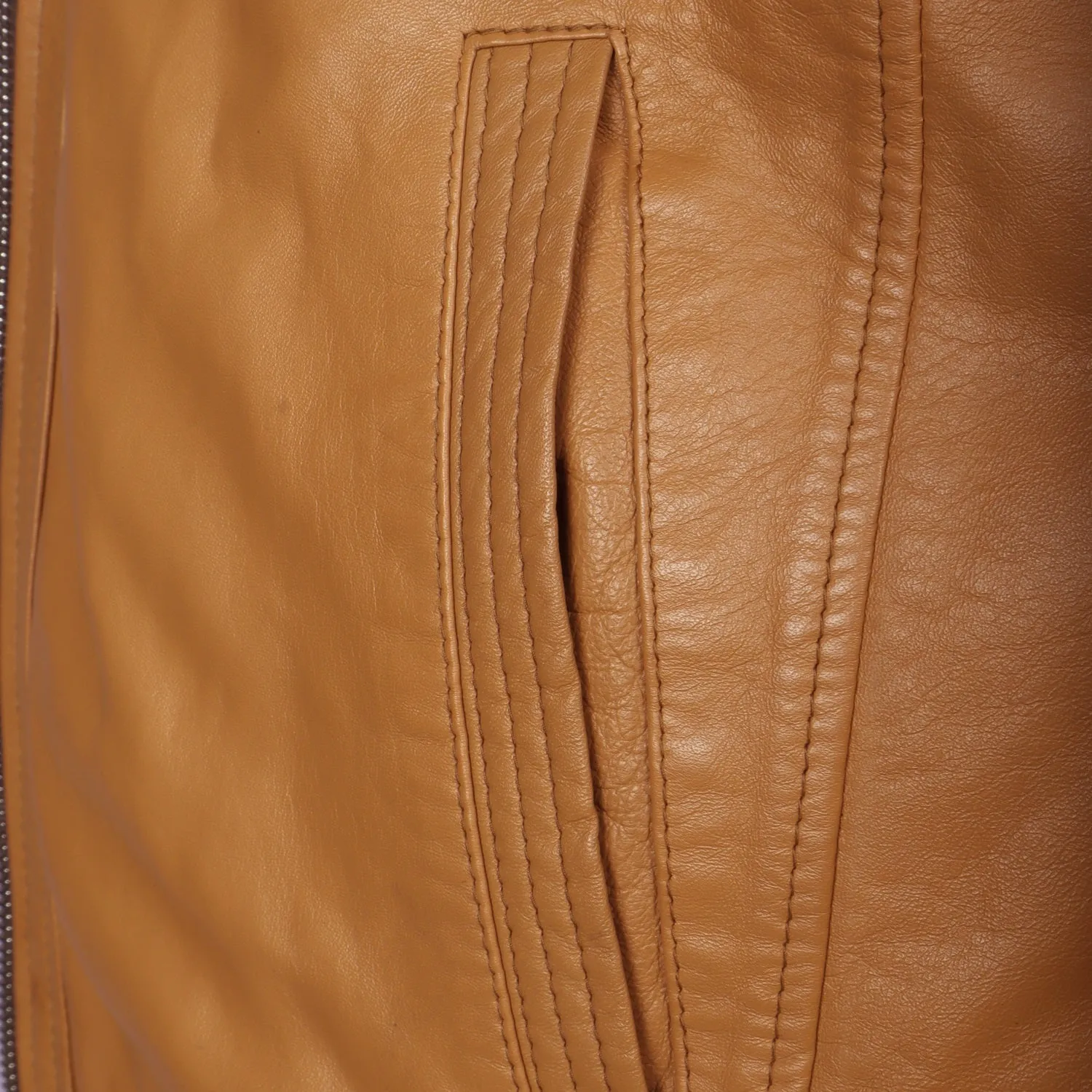 Regular Fit Club Collar Style Orangish Tan Leather Jacket By Brune & Bareskin