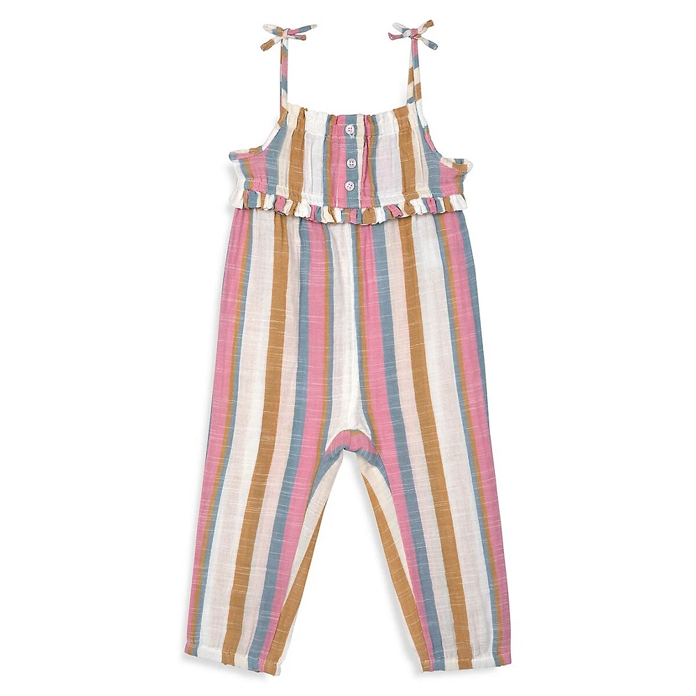 RISE LITTLE EARTHLING Baby Girl's Striped Organic Cotton Gauze Romper