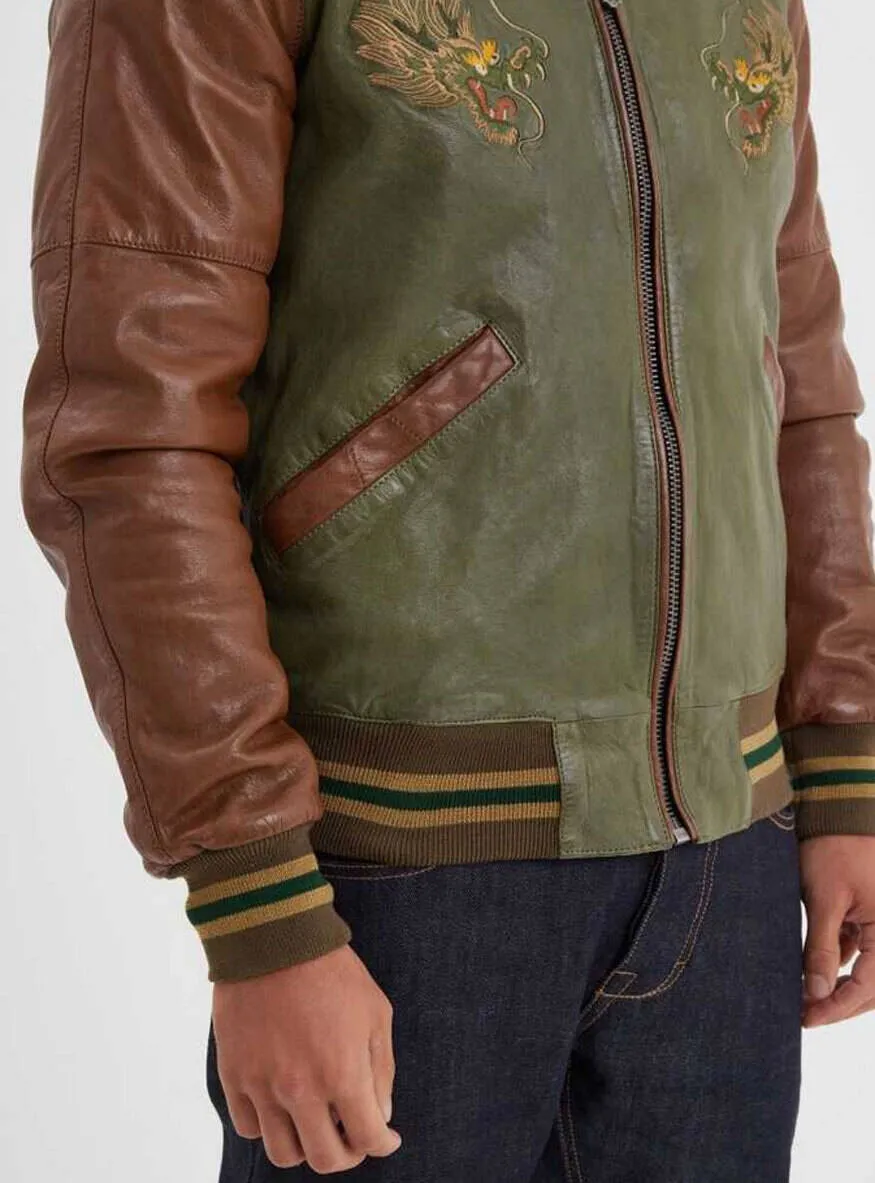 Sage stone men's leather jacket hanks teddy style