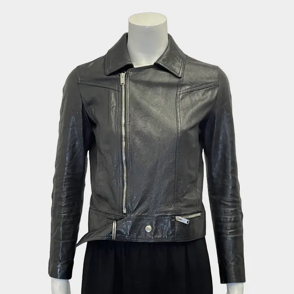 Saint Laurent women's black leather cropped biker jacket