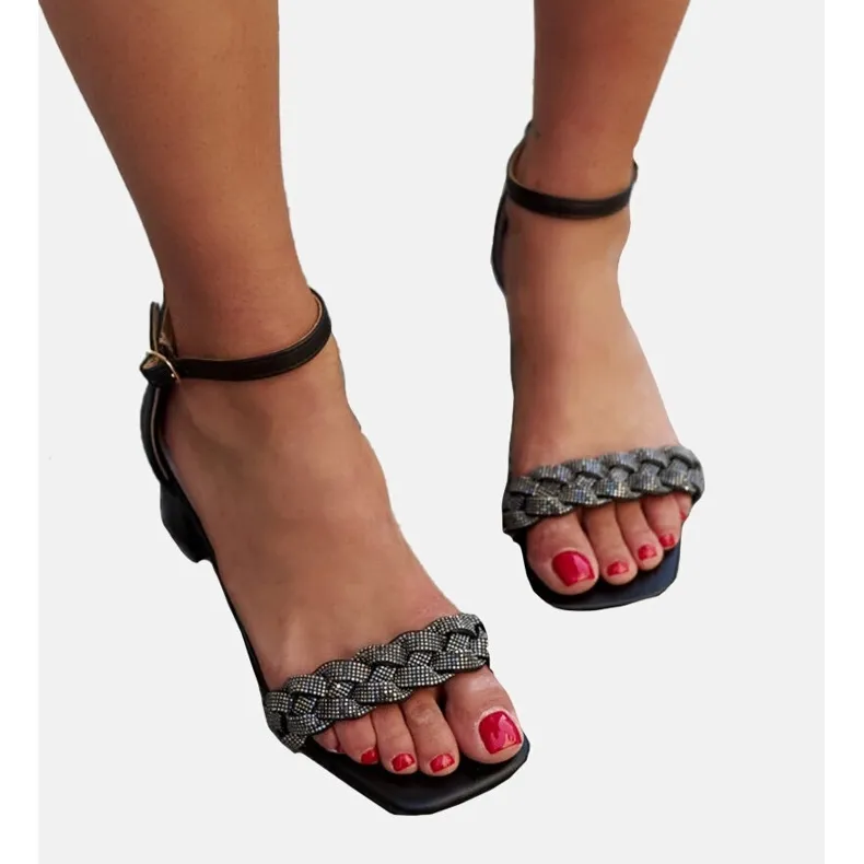 Sandals with a leather insole and Shamsa rhinestones black