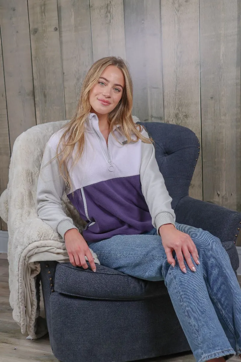 Simply Southern Q-ZIP Color Block Plum Long Sleeve Pullover Jacket