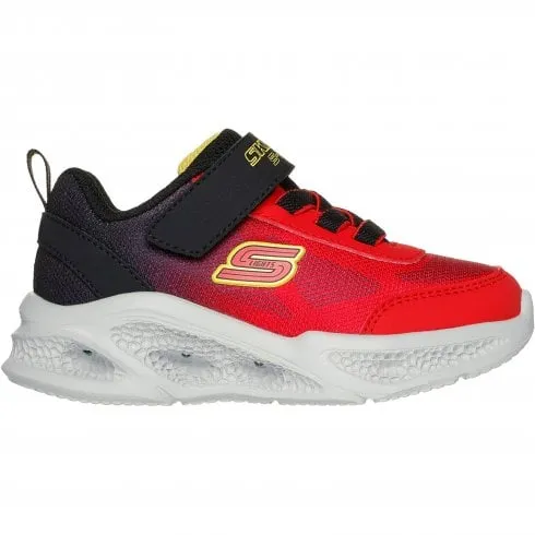 Skechers Meteor-Lights Krendox | Red/Black | Children's S-Lights Riptape Trainers