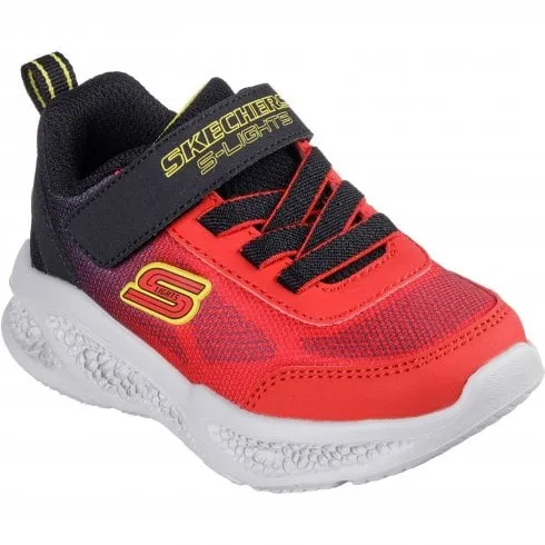 Skechers Meteor-Lights Krendox | Red/Black | Children's S-Lights Riptape Trainers