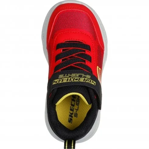 Skechers Meteor-Lights Krendox | Red/Black | Children's S-Lights Riptape Trainers