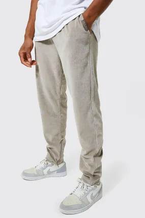 Slim Fit Velour Joggers With Zips | boohooMAN UK