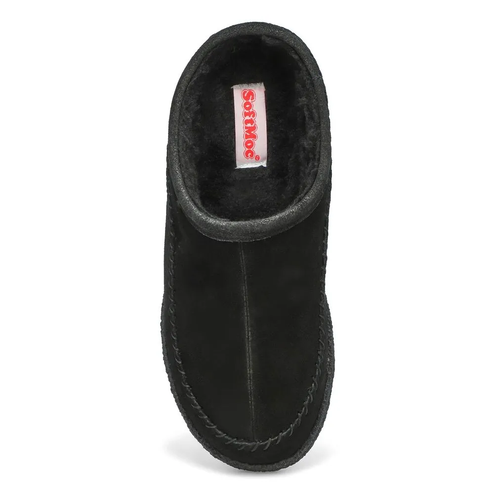 Soft Moc Mens Pauly III Suede Open Slipper - Black