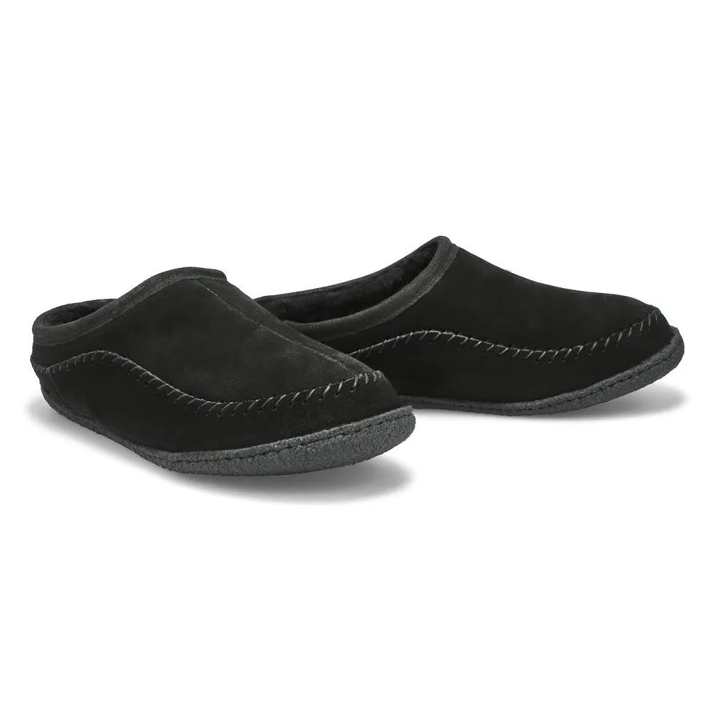 Soft Moc Mens Pauly III Suede Open Slipper - Black