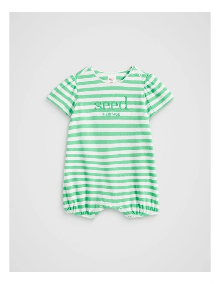 Stripe Logo Romper in Pine Lime