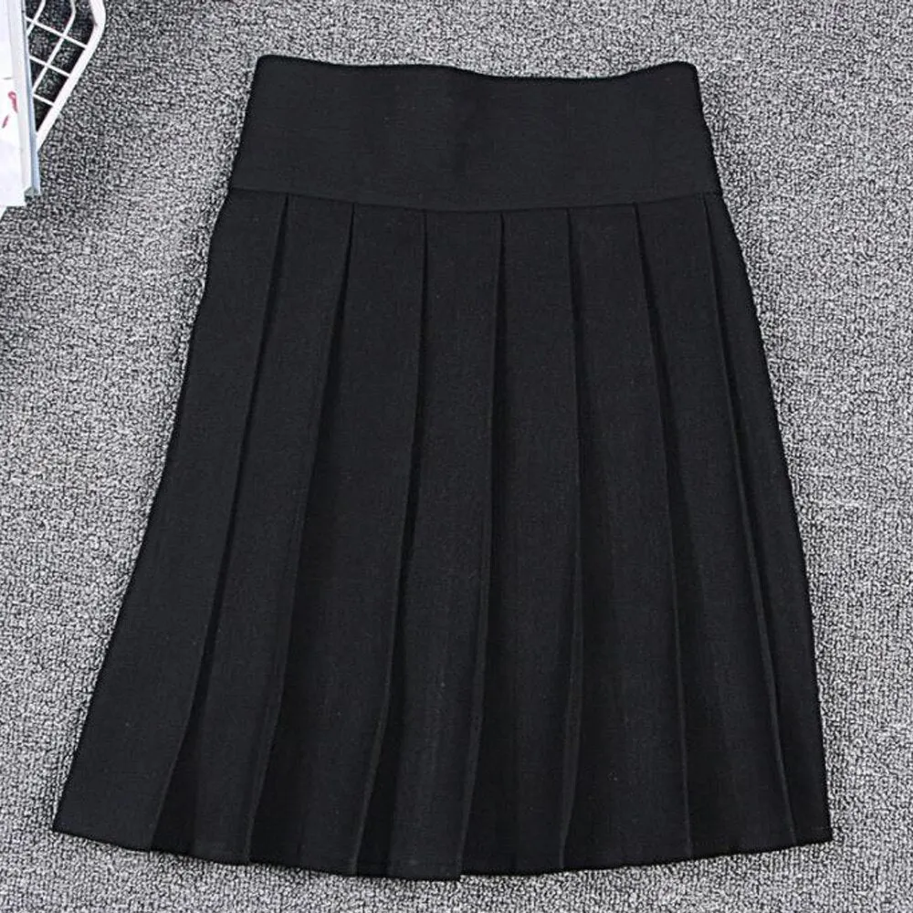 Summer Women Korean Solid Kawaii Big Swing Umbrella High Waist School Ladies Mini Saia Skater Skirt