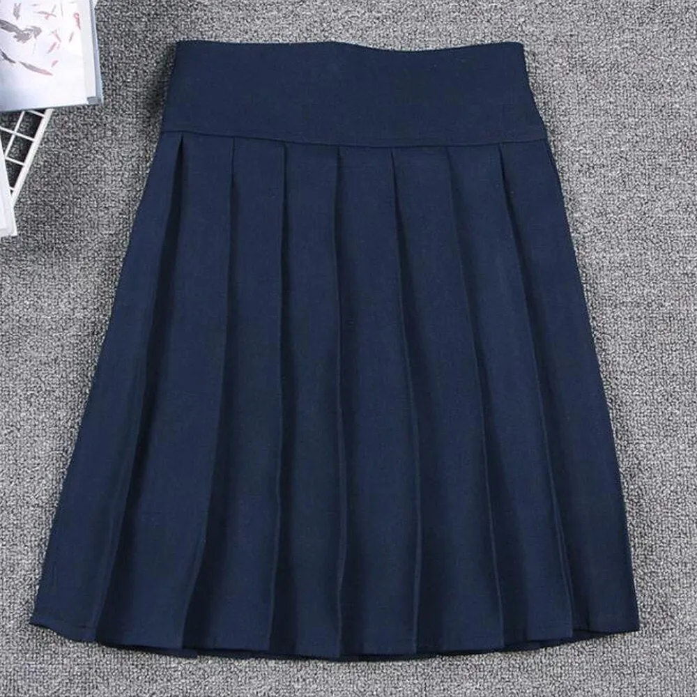 Summer Women Korean Solid Kawaii Big Swing Umbrella High Waist School Ladies Mini Saia Skater Skirt