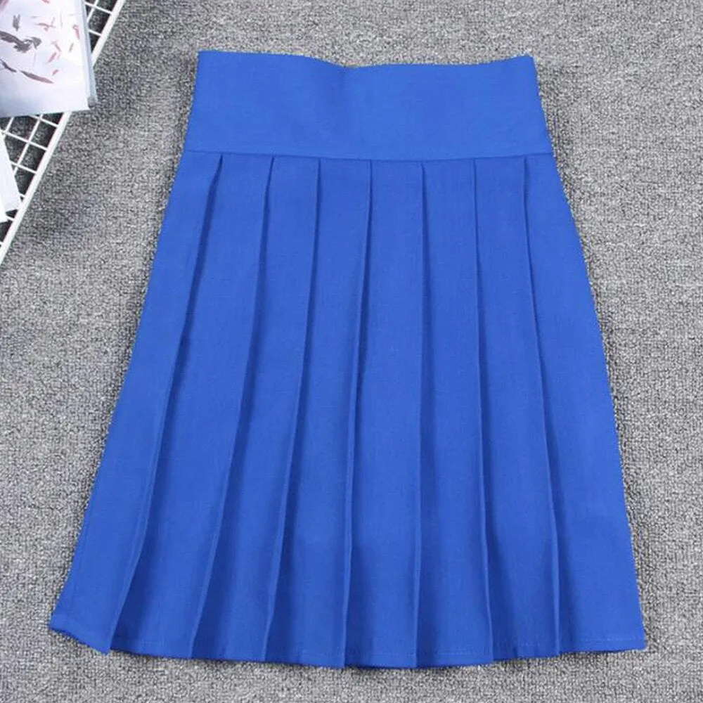 Summer Women Korean Solid Kawaii Big Swing Umbrella High Waist School Ladies Mini Saia Skater Skirt