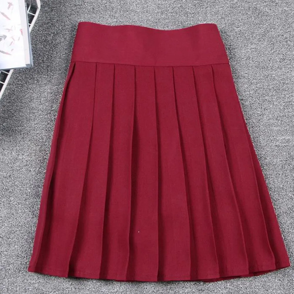 Summer Women Korean Solid Kawaii Big Swing Umbrella High Waist School Ladies Mini Saia Skater Skirt