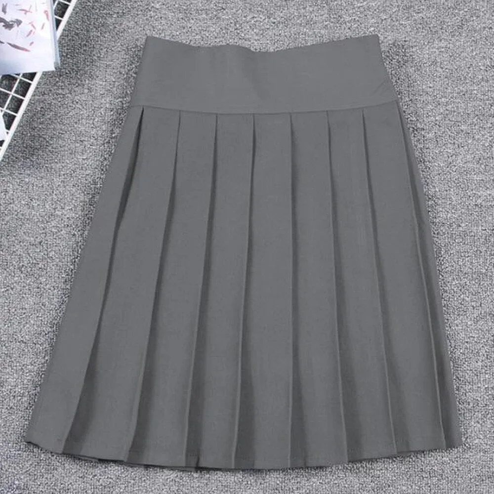 Summer Women Korean Solid Kawaii Big Swing Umbrella High Waist School Ladies Mini Saia Skater Skirt