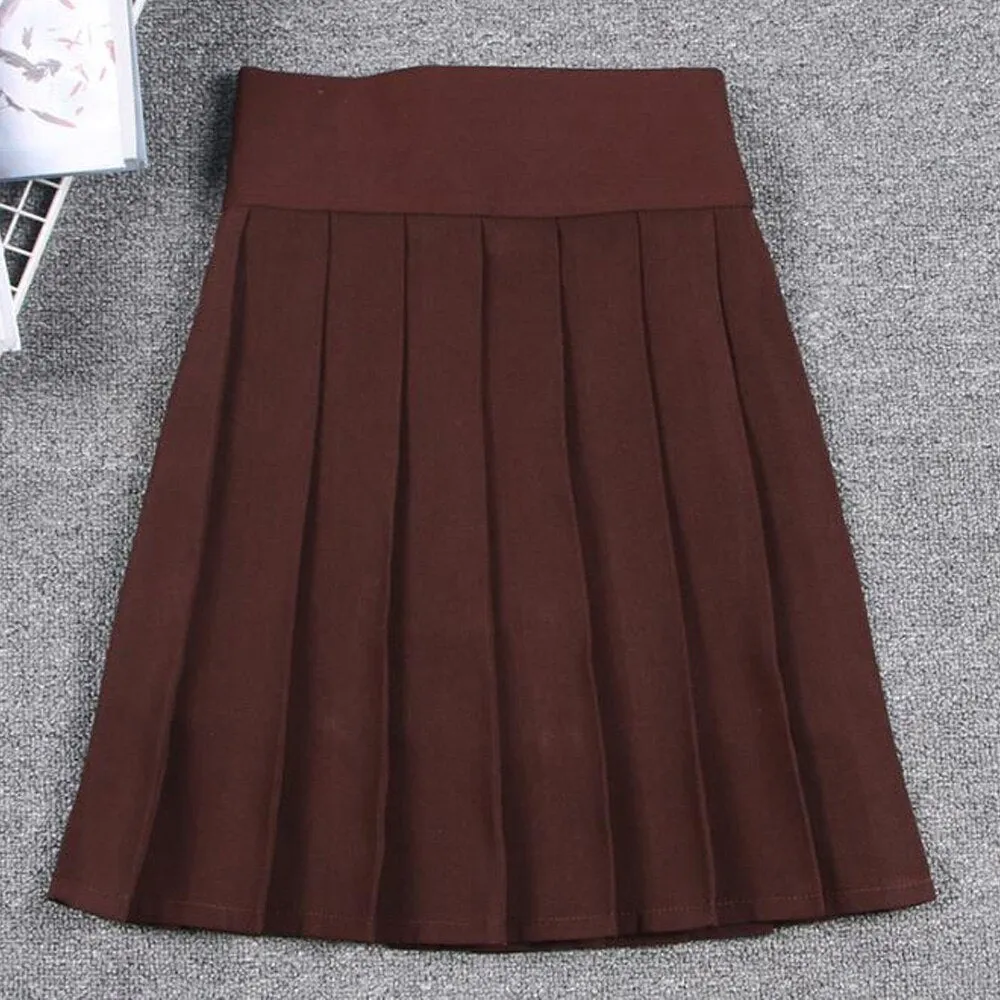 Summer Women Korean Solid Kawaii Big Swing Umbrella High Waist School Ladies Mini Saia Skater Skirt