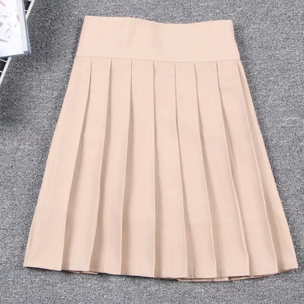 Summer Women Korean Solid Kawaii Big Swing Umbrella High Waist School Ladies Mini Saia Skater Skirt