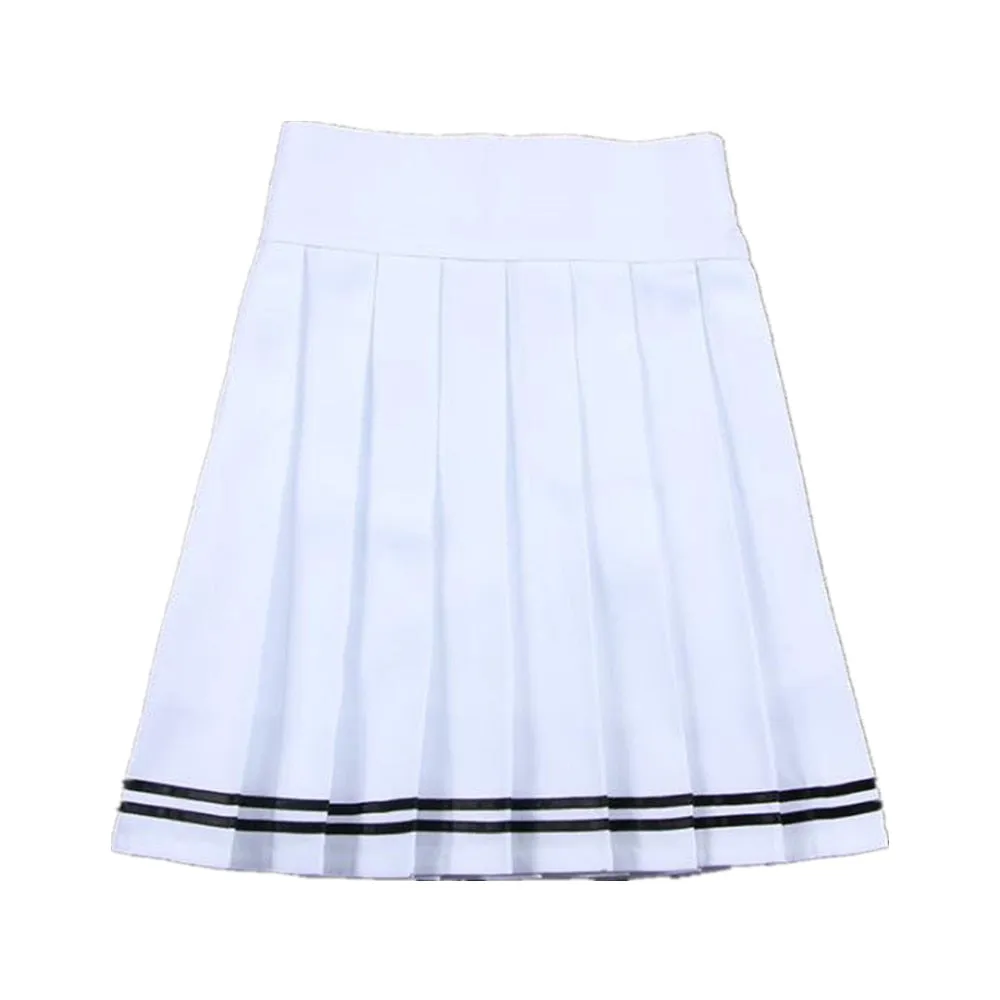 Summer Women Korean Solid Kawaii Big Swing Umbrella High Waist School Ladies Mini Saia Skater Skirt