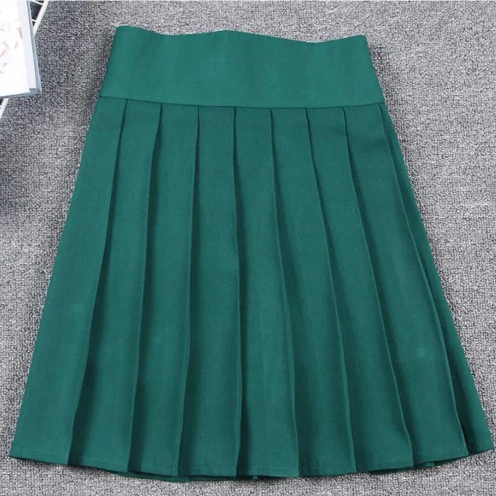 Summer Women Korean Solid Kawaii Big Swing Umbrella High Waist School Ladies Mini Saia Skater Skirt