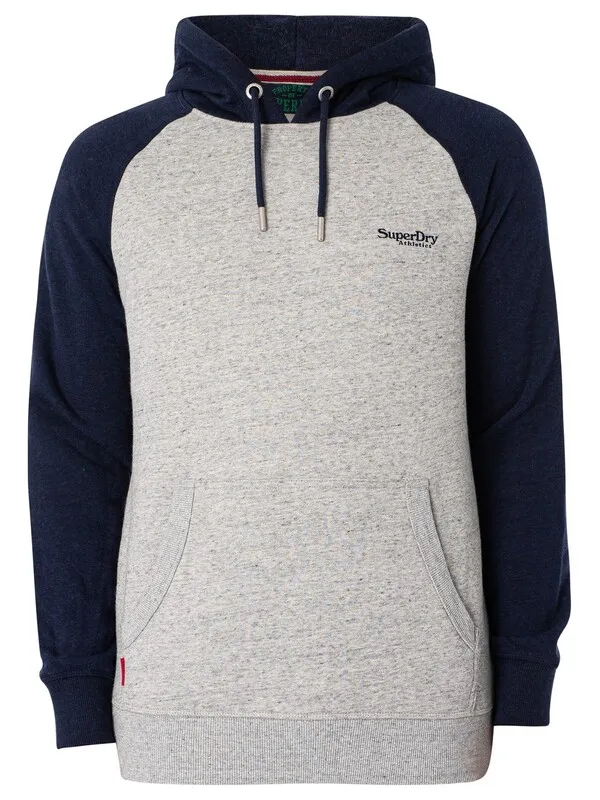 Superdry Essential Baseball Pullover Hoodie - Athletic Grey Marl/Rich Navy