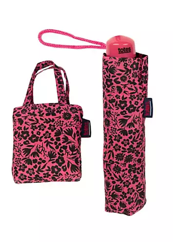 Supermini Ditsy Pink Print Umbrella & Matching Shopping Bag Gift Set by Totes | Look Again