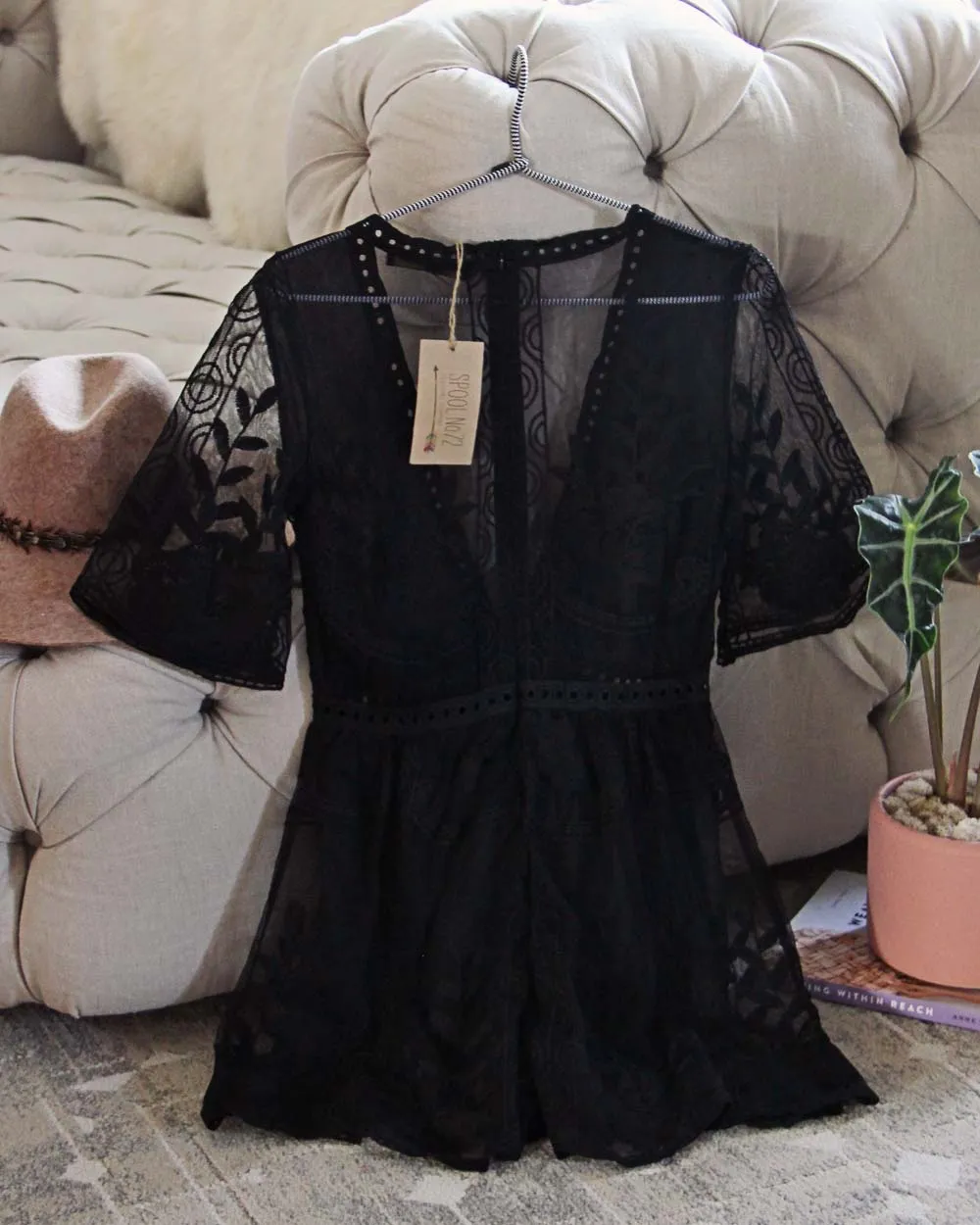 Tainted Rose Lace Romper in Black