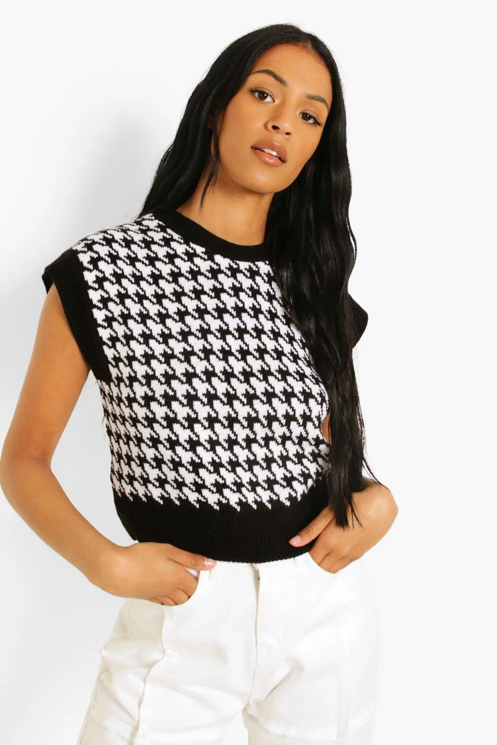 Tall Knitted Dogtooth Tank Top